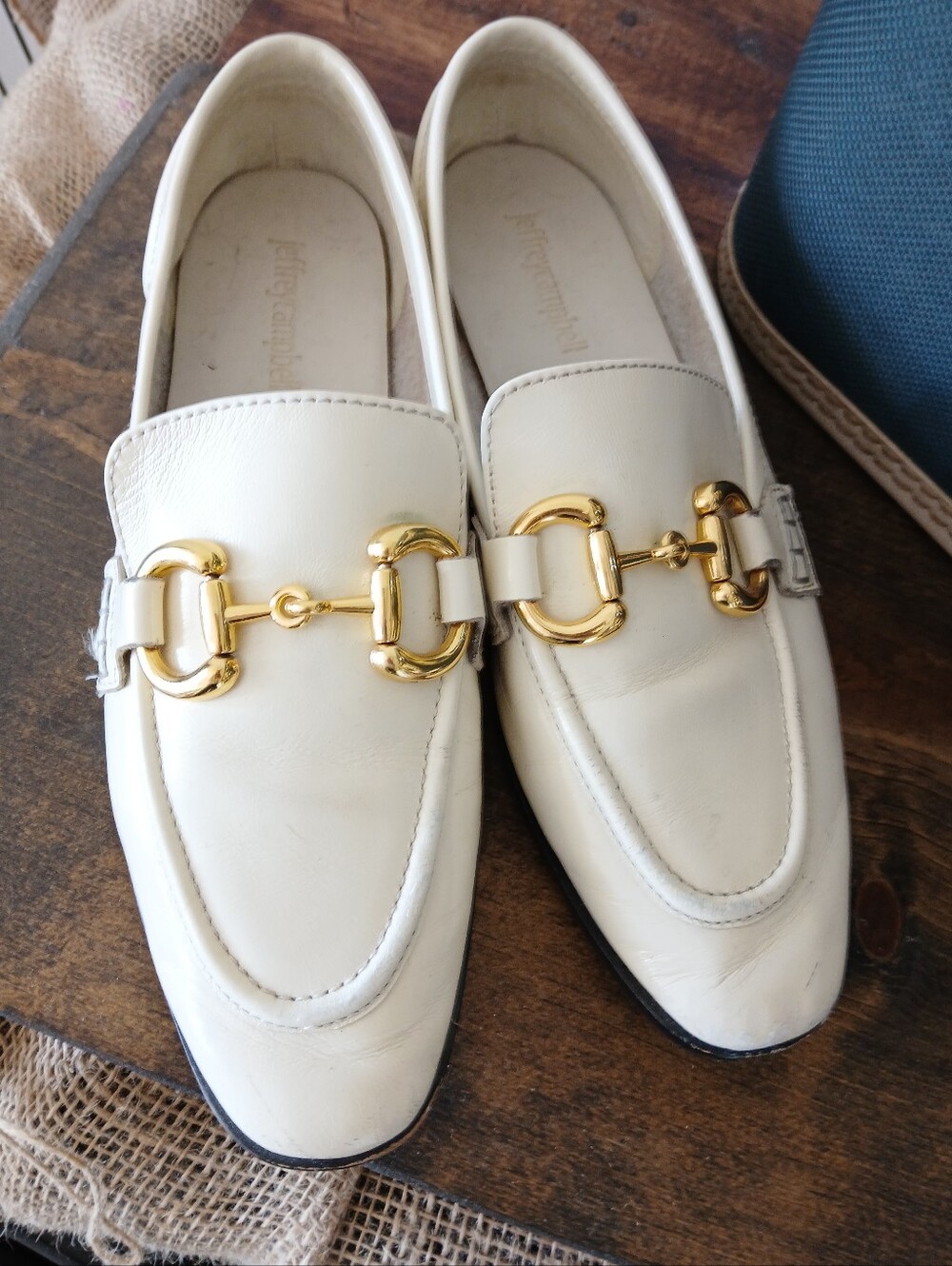 Jeffrey Campbell Ivory Preppy Velviteen Gold Horsebit Loafers Shoes Women's Sz 8